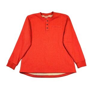 L.L.Bean Katahdin Iron Works Bonded Waffle Fleece Henley Large Orange Workwear